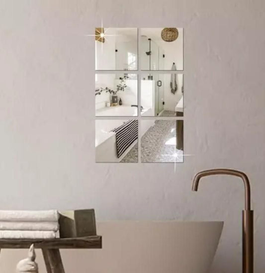 4 Big Square Silver 3D Mirror Wall